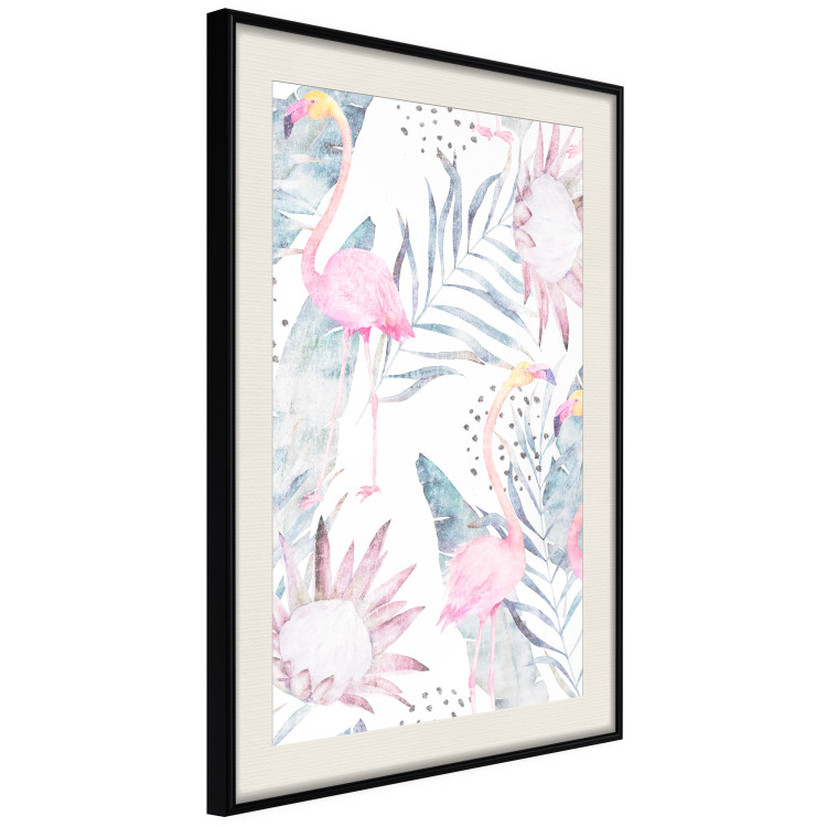 Poster Exotic Mist - tropical abstraction with pink flamingos among leaves 118263 additionalImage 3