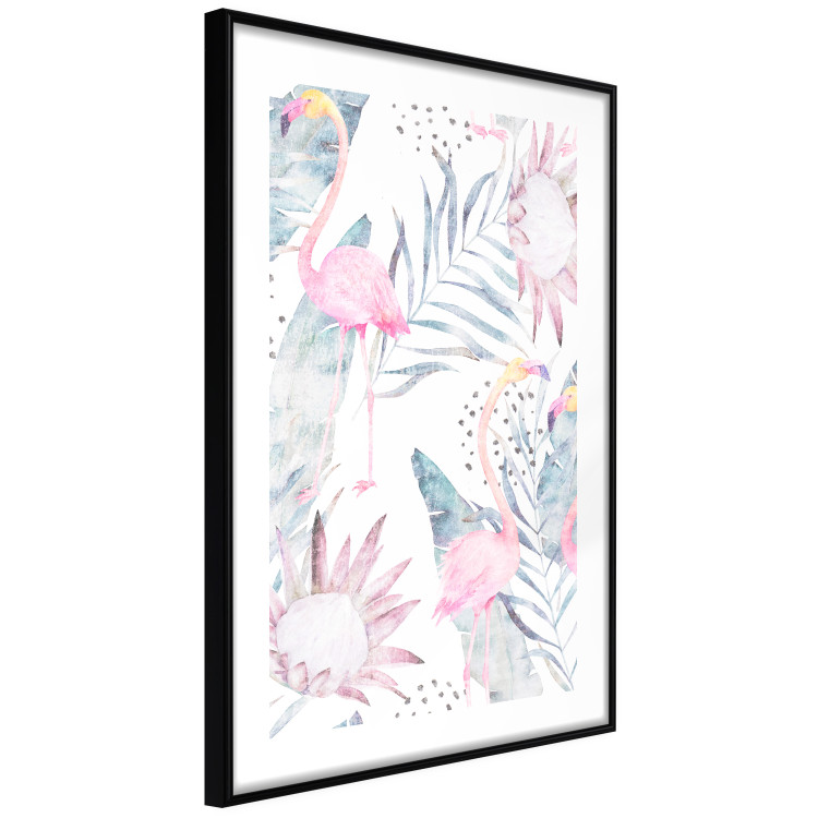 Poster Exotic Mist - tropical abstraction with pink flamingos among leaves 118263 additionalImage 11