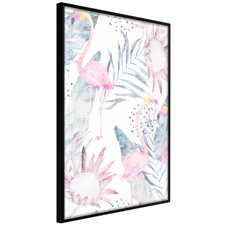 Poster Exotic Mist - tropical abstraction with pink flamingos among leaves 118263 additionalImage 10