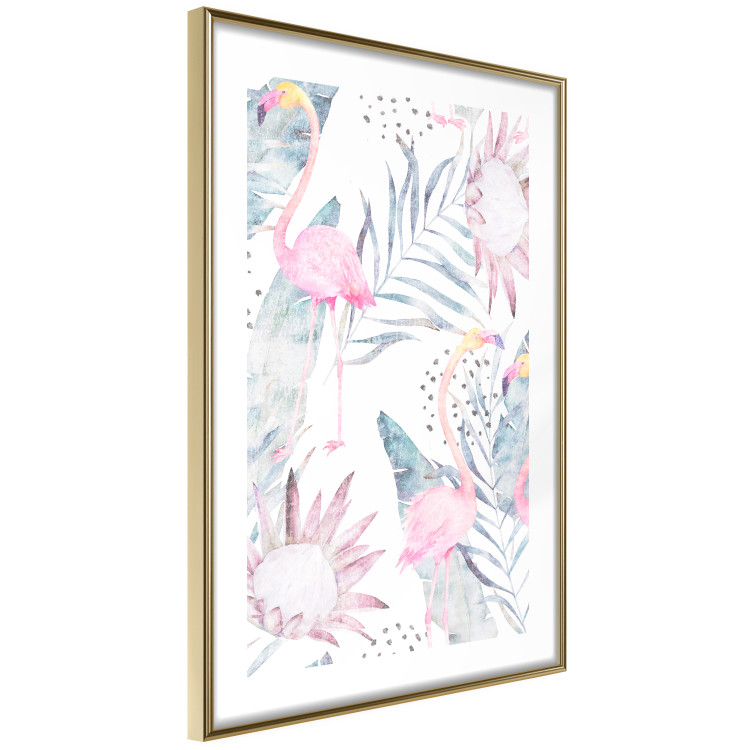 Poster Exotic Mist - tropical abstraction with pink flamingos among leaves 118263 additionalImage 8