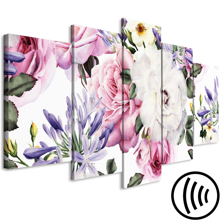 Canvas Art Print Girly roses - colourful, pastel flowers and leaves on a white 118363 additionalImage 6