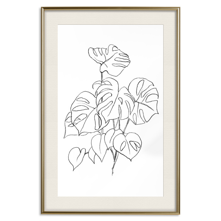 Poster Monochromatic Monstera - black and white line art in exotic leaves 119263 additionalImage 19