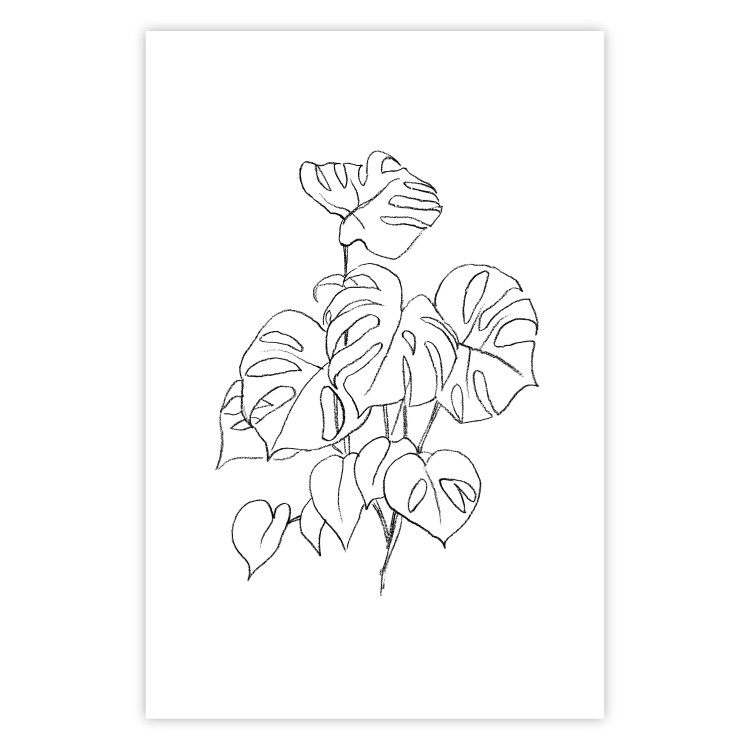 Poster Monochromatic Monstera - black and white line art in exotic leaves 119263 additionalImage 25