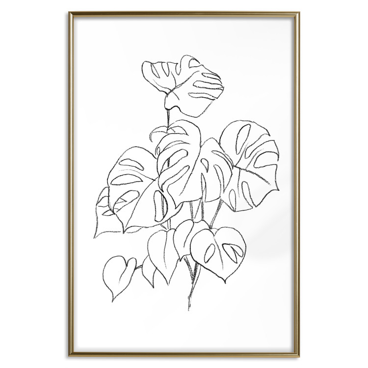Poster Monochromatic Monstera - black and white line art in exotic leaves 119263 additionalImage 20