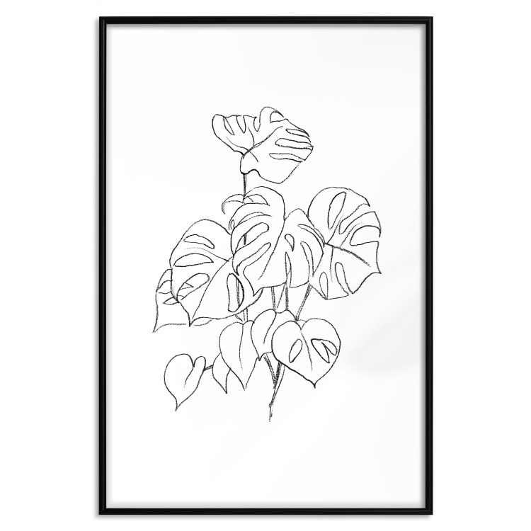 Poster Monochromatic Monstera - black and white line art in exotic leaves 119263 additionalImage 17