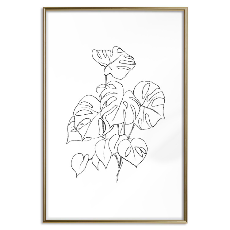 Poster Monochromatic Monstera - black and white line art in exotic leaves 119263 additionalImage 16