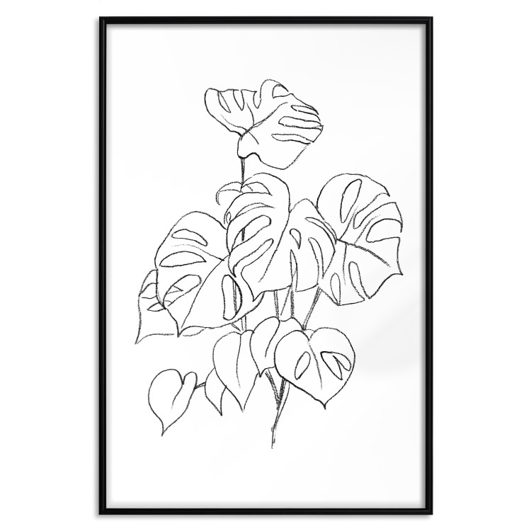 Poster Monochromatic Monstera - black and white line art in exotic leaves 119263 additionalImage 24