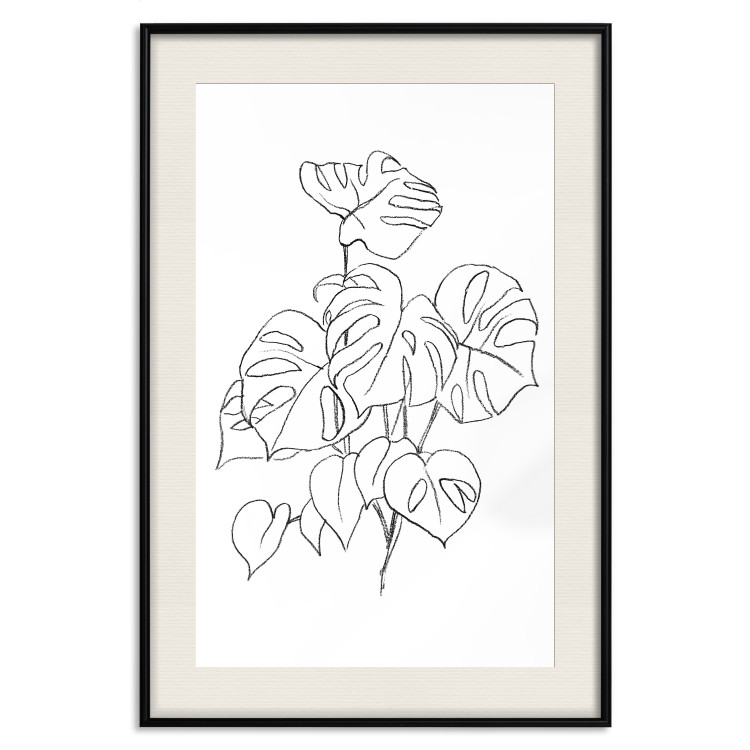 Poster Monochromatic Monstera - black and white line art in exotic leaves 119263 additionalImage 18