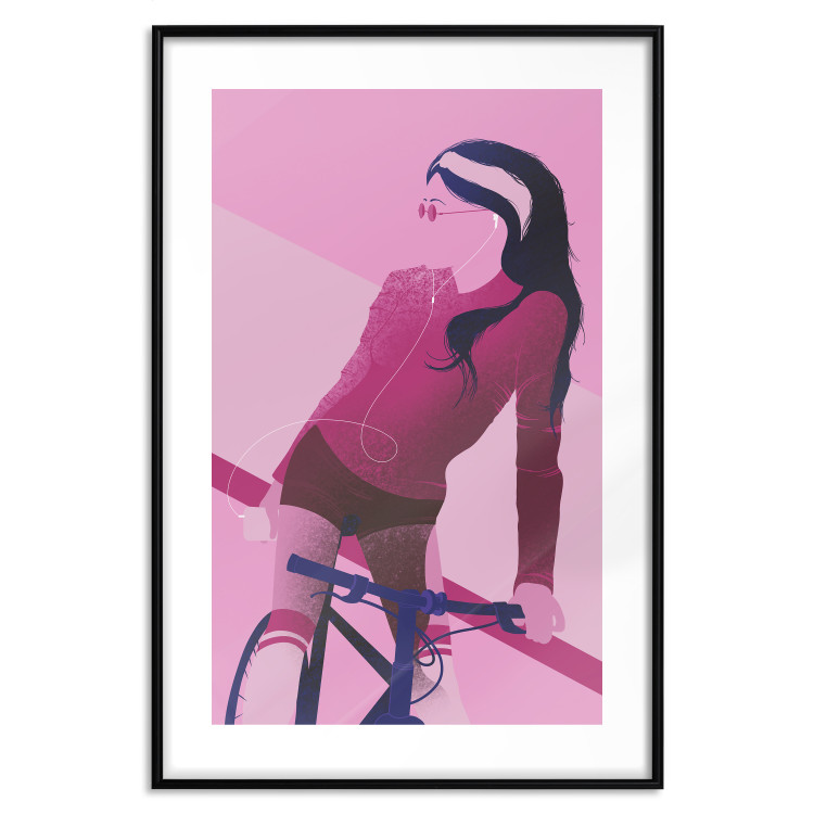 Poster Woman on Bike - woman and bike in pastel pink motif 123363 additionalImage 15