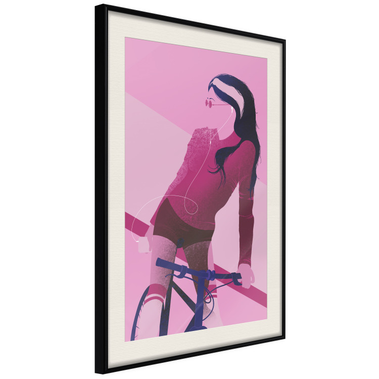 Poster Woman on Bike - woman and bike in pastel pink motif 123363 additionalImage 3