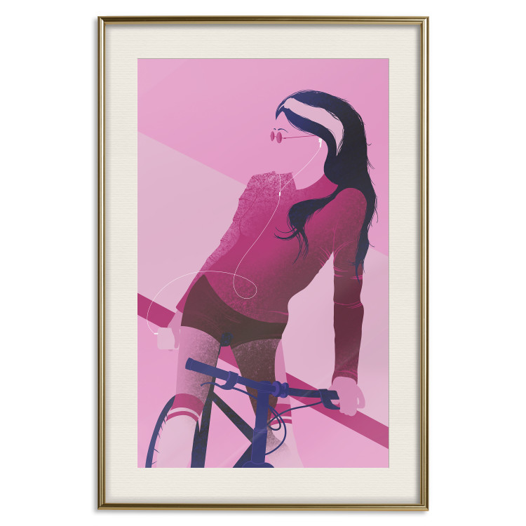 Poster Woman on Bike - woman and bike in pastel pink motif 123363 additionalImage 19