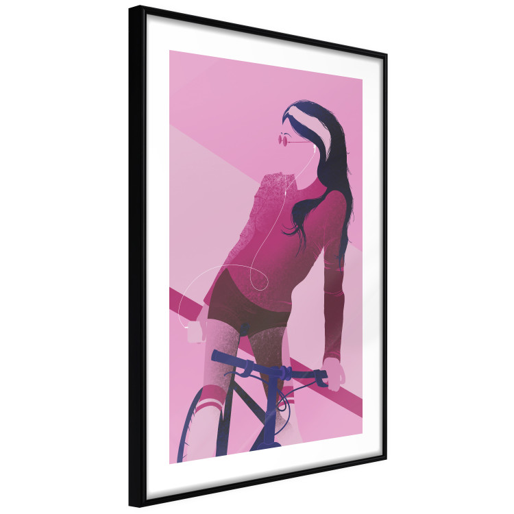 Poster Woman on Bike - woman and bike in pastel pink motif 123363 additionalImage 13