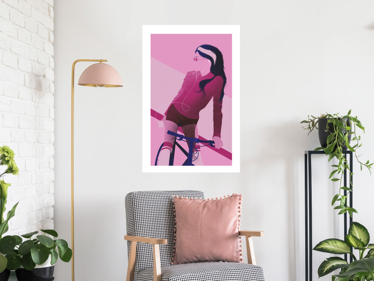 Poster Woman on Bike - woman and bike in pastel pink motif 123363 additionalImage 4