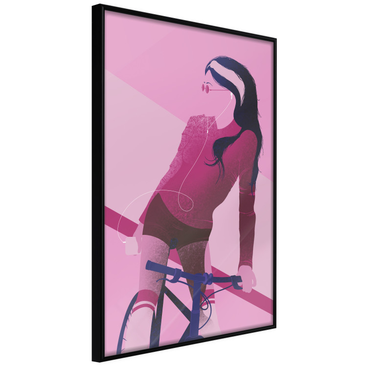 Poster Woman on Bike - woman and bike in pastel pink motif 123363 additionalImage 12