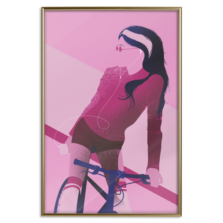 Poster Woman on Bike - woman and bike in pastel pink motif 123363 additionalImage 20