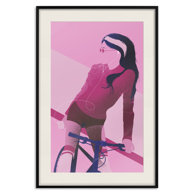 Poster Woman on Bike - woman and bike in pastel pink motif 123363 additionalImage 18
