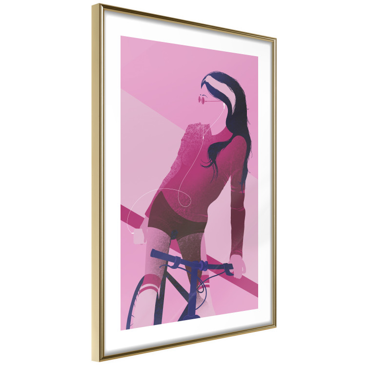 Poster Woman on Bike - woman and bike in pastel pink motif 123363 additionalImage 8