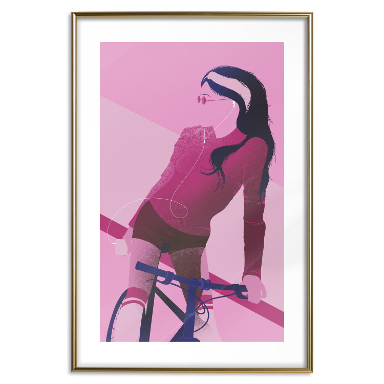 Poster Woman on Bike - woman and bike in pastel pink motif 123363 additionalImage 16