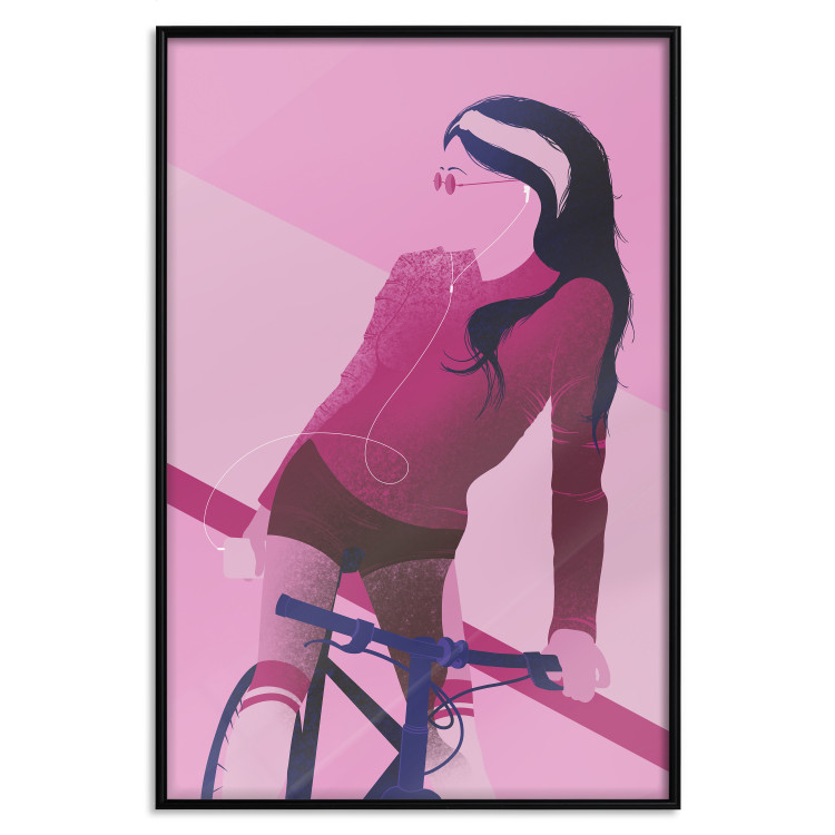 Poster Woman on Bike - woman and bike in pastel pink motif 123363 additionalImage 24