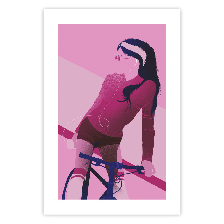 Poster Woman on Bike - woman and bike in pastel pink motif 123363 additionalImage 25