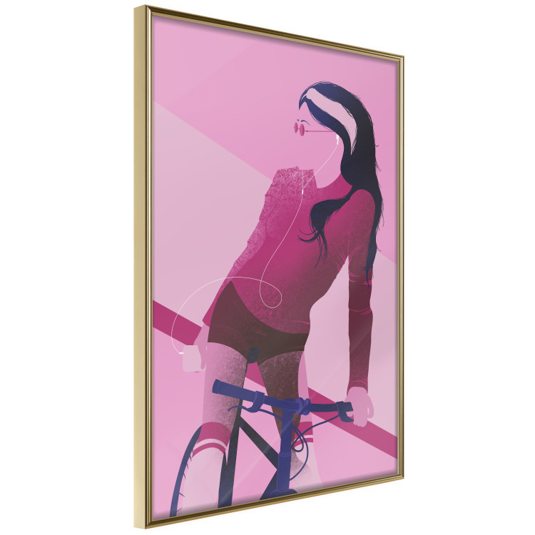 Poster Woman on Bike - woman and bike in pastel pink motif 123363 additionalImage 14