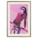 Poster Woman on Bike - woman and bike in pastel pink motif 123363 additionalThumb 19