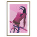 Poster Woman on Bike - woman and bike in pastel pink motif 123363 additionalThumb 16