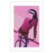 Poster Woman on Bike - woman and bike in pastel pink motif 123363 additionalThumb 25