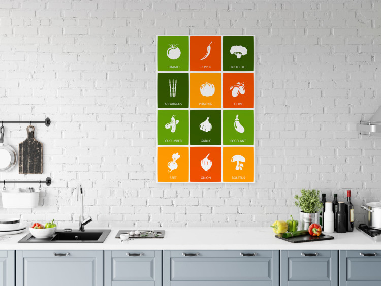 Canvas Print Vegetable array - white icons with English names on colored background 123563 additionalImage 3