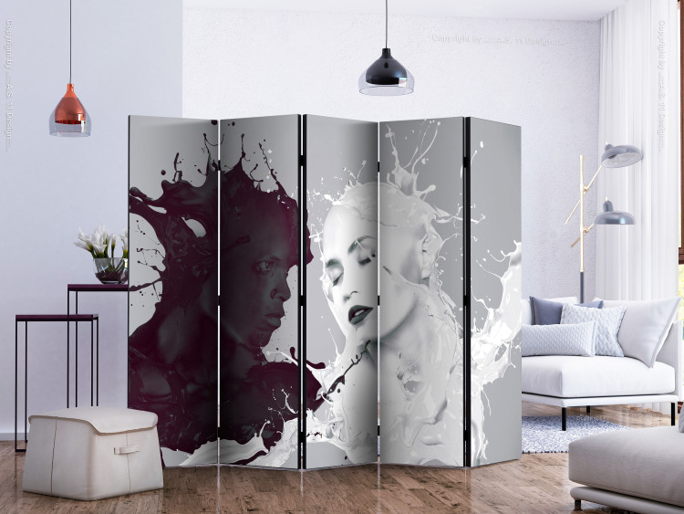 Folding Screen Dissonance II (5-piece) - black and white silhouettes of a woman and a man 124063 additionalImage 2