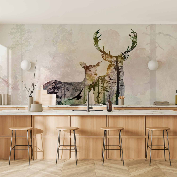 Wall Mural Forest life - an abstraction with a deer on a forest background with a colourful accent 128763 additionalImage 6