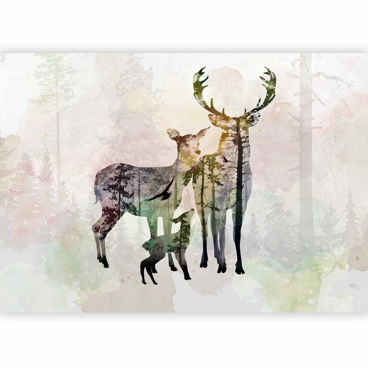 Wall Mural Forest life - an abstraction with a deer on a forest background with a colourful accent 128763 additionalImage 1