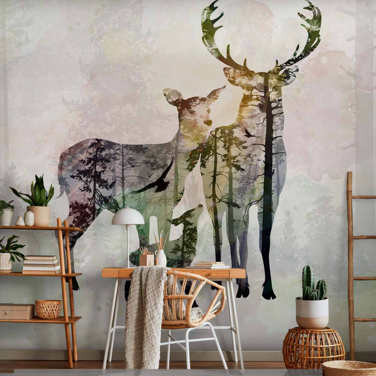 Wall Mural Forest life - an abstraction with a deer on a forest background with a colourful accent 128763 additionalImage 4