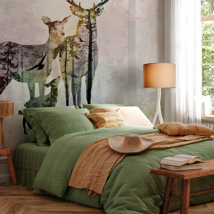 Wall Mural Forest life - an abstraction with a deer on a forest background with a colourful accent 128763 additionalImage 2