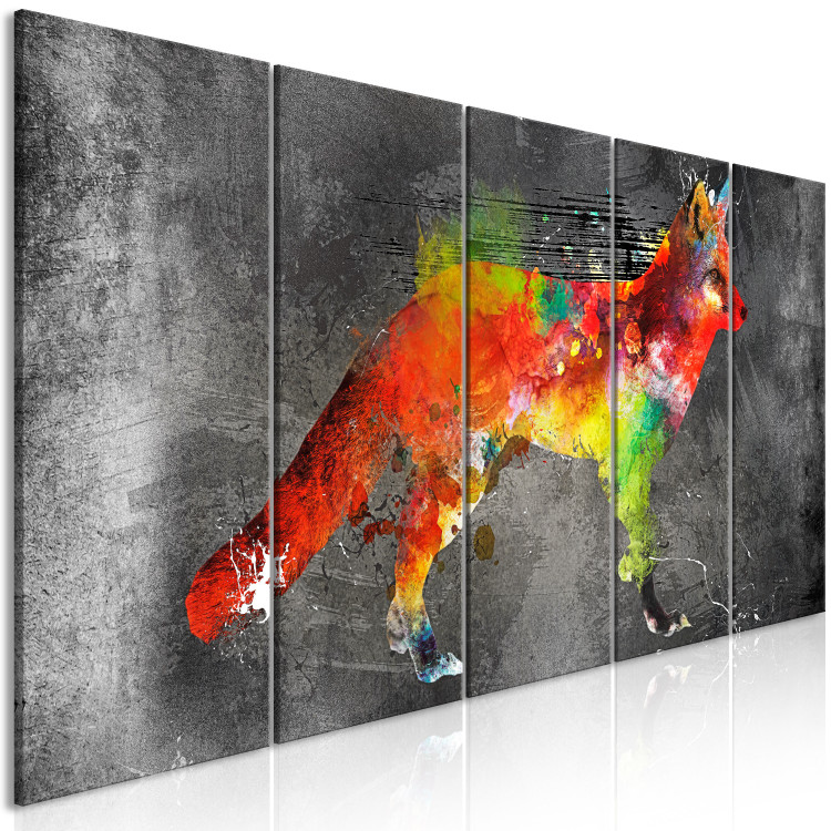 Canvas Print Forest Hunter (5-piece) Narrow - abstract fox on a black background 129863 additionalImage 2
