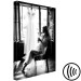 Canvas Art Print Woman and wedding dress - black and white photo with sitting woman 132263 additionalThumb 6