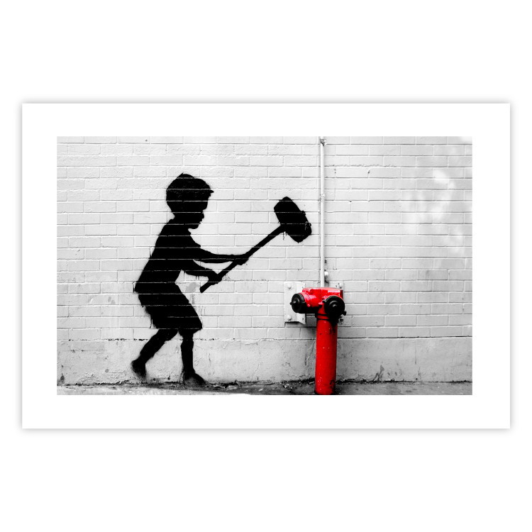 Poster Destroy the Hydrant - mural of a black boy with a large hammer on the wall 132463 additionalImage 15