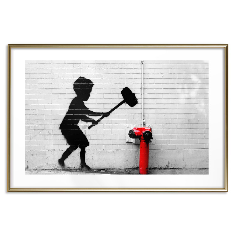 Poster Destroy the Hydrant - mural of a black boy with a large hammer on the wall 132463 additionalImage 20