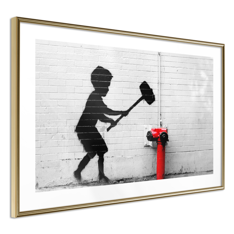 Poster Destroy the Hydrant - mural of a black boy with a large hammer on the wall 132463 additionalImage 6