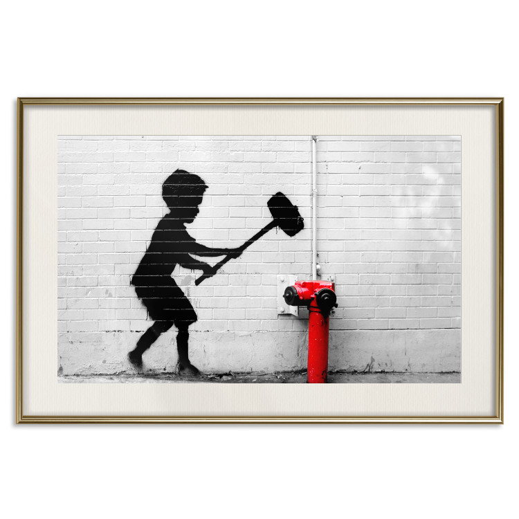 Poster Destroy the Hydrant - mural of a black boy with a large hammer on the wall 132463 additionalImage 23