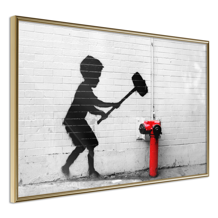 Poster Destroy the Hydrant - mural of a black boy with a large hammer on the wall 132463 additionalImage 12