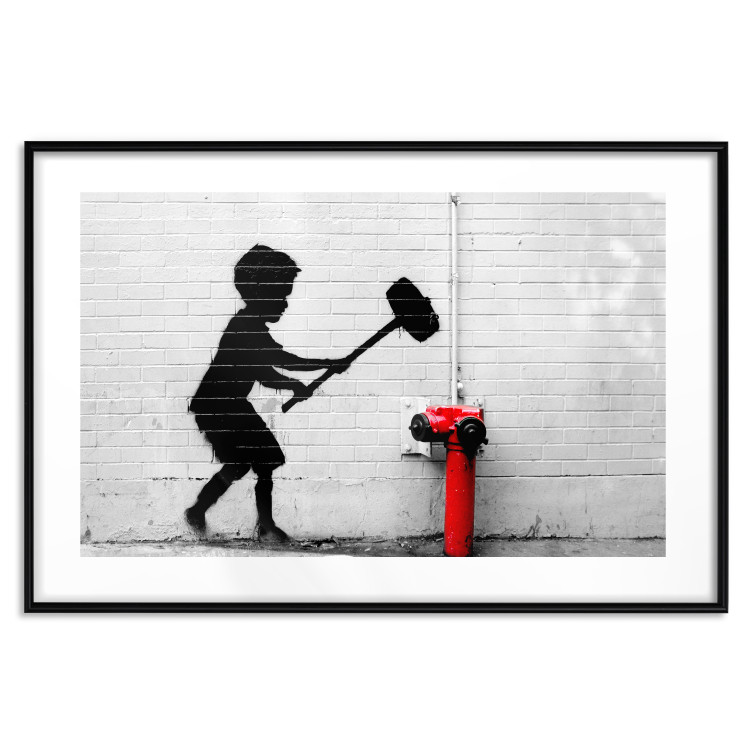 Poster Destroy the Hydrant - mural of a black boy with a large hammer on the wall 132463 additionalImage 19