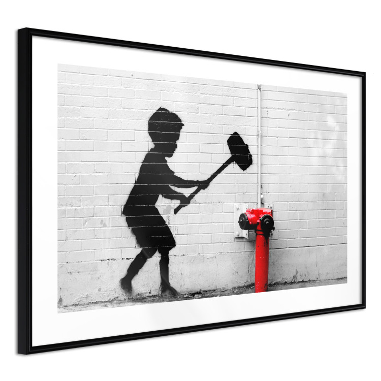 Poster Destroy the Hydrant - mural of a black boy with a large hammer on the wall 132463 additionalImage 13