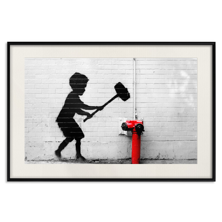 Poster Destroy the Hydrant - mural of a black boy with a large hammer on the wall 132463 additionalImage 22