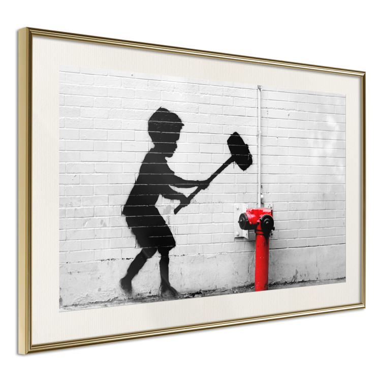 Poster Destroy the Hydrant - mural of a black boy with a large hammer on the wall 132463 additionalImage 2