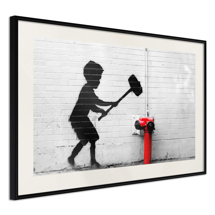 Poster Destroy the Hydrant - mural of a black boy with a large hammer on the wall 132463 additionalImage 3