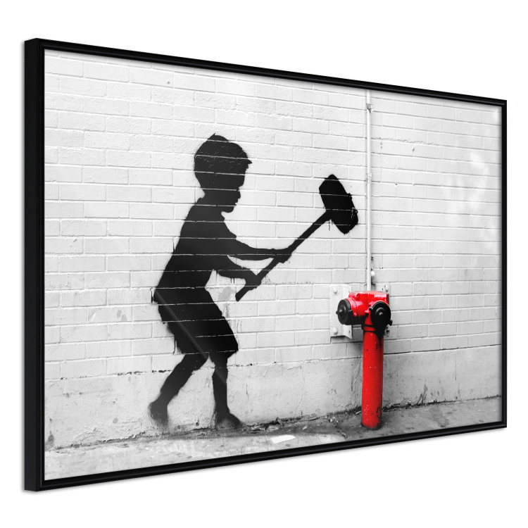 Poster Destroy the Hydrant - mural of a black boy with a large hammer on the wall 132463 additionalImage 12