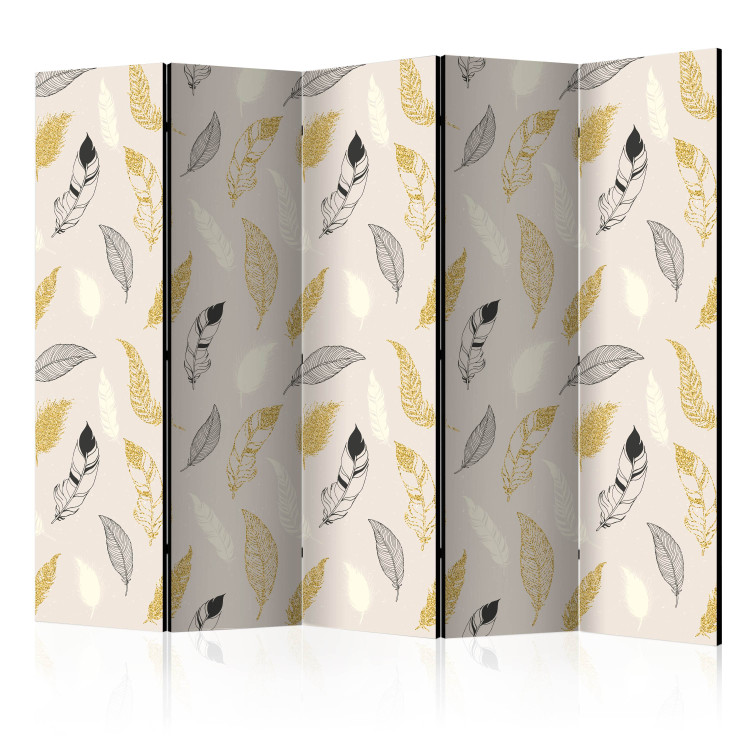 Folding Screen Golden Feathers II (5-piece) - composition in bird pattern and light background 133163