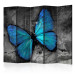 Folding Screen Winged II (5-piece) - blue butterfly on a gray abstraction background 133363
