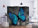 Folding Screen Winged II (5-piece) - blue butterfly on a gray abstraction background 133363 additionalThumb 2